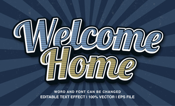 Welcome home editable text effect template, 3d cartoon vintage style typeface, premium vector