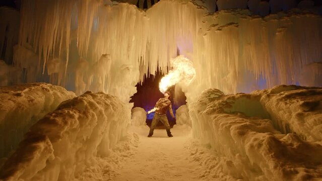 Fire Spitter In Ice Wonderland - Slow Motion
