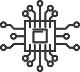 microprocessor chip icon flat outline