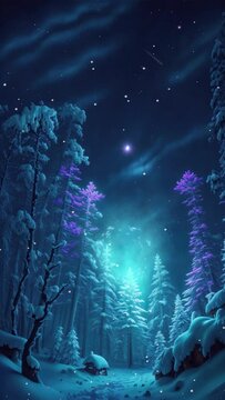snowy pine forest full of illuminati light