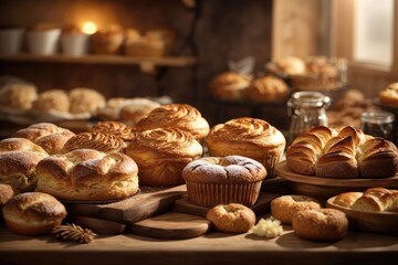 Freshly Baked Assorted Bakery Goods with Rising Smoke in High Resolution