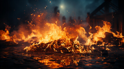 Hot empty flaming fire.