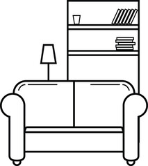 Apartment interior pixel perfect linear icon. Living room furniture. Cosy home. Couch, sofa. Thin line customizable illustration. Contour symbol. Vector isolated outline drawing. Editable stroke