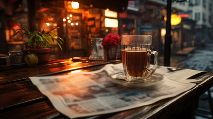 Fototapeta na wymiar Newspaper and coffee on the table.
