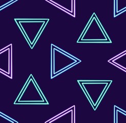 Fototapeta premium seamless pattern triangle glowing desktop icon, neon triangle sticker, neon figure, glowing figure, neon geometrical figures 