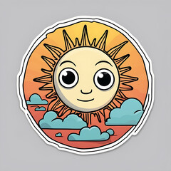 kids draw sun and cloud art sticker badge