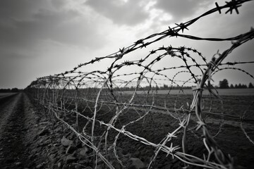 Barbed wire off limits zone contrasting tones