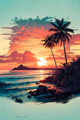 puesta de sol isla vector