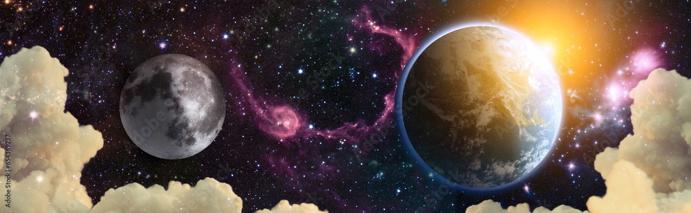 Wall mural earth and galaxy. multicolor outer space. elements of this image furnished by nasa.