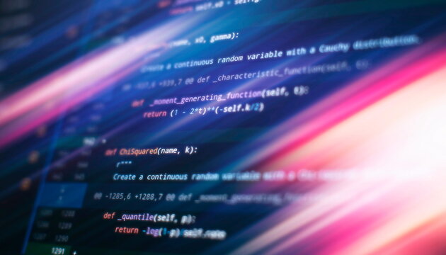 computer code with virtual screen. Programming code technology.
