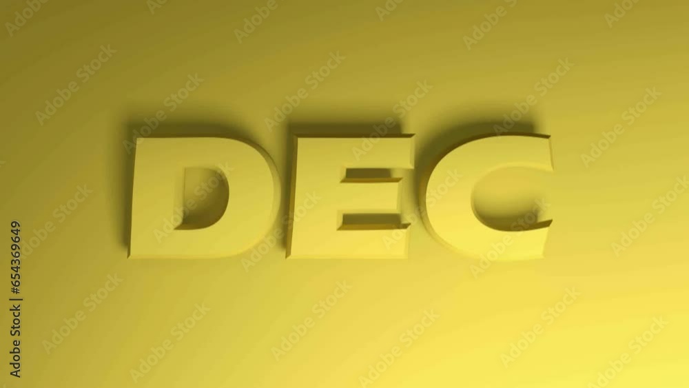 Poster dec for december yellow write passing over yellow background - 3d rendering video clip animation