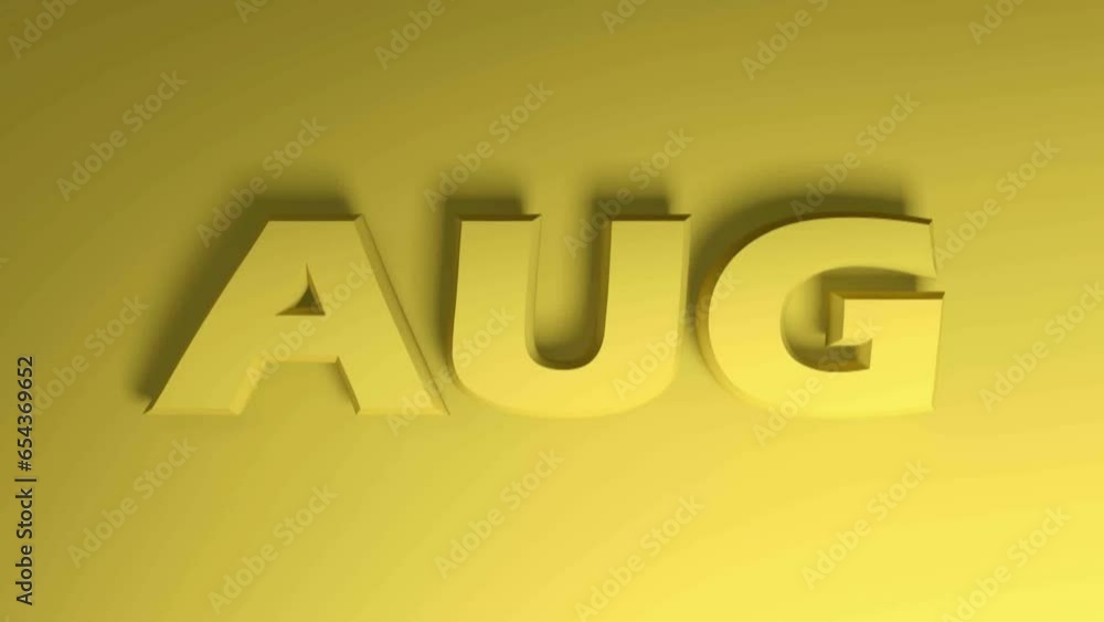 Poster aug for august yellow write passing over yellow background - 3d rendering video clip animation