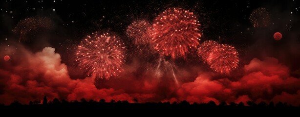 fireworks on the black background with a full moon, in the style of red and beige, color splash, rtx on- generative AI