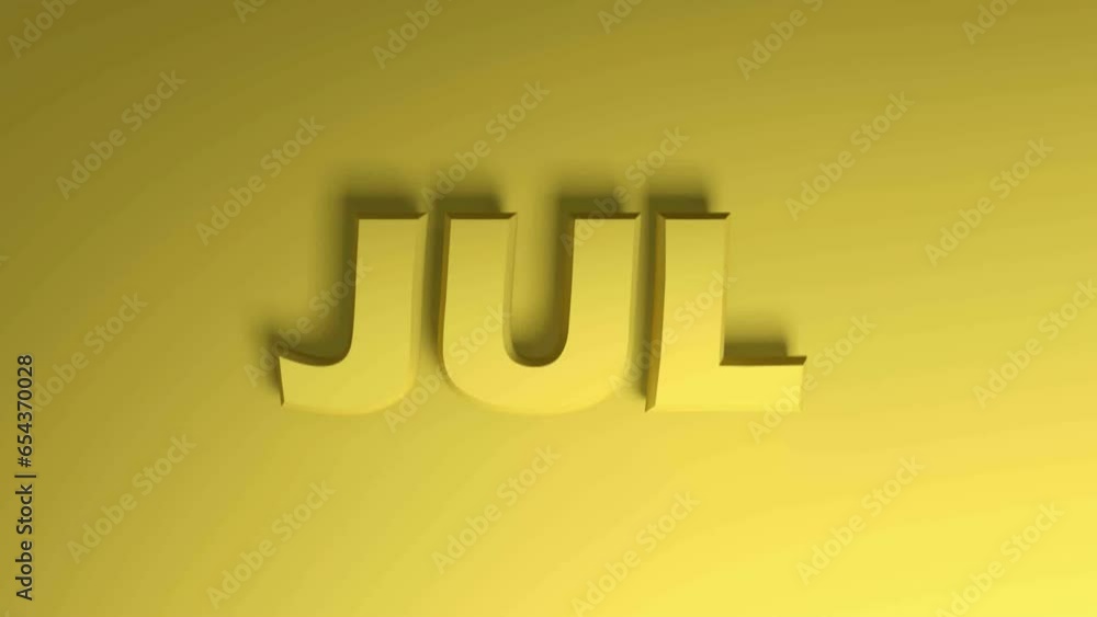 Poster jul for jully yellow write passing over yellow background - 3d rendering video clip animation