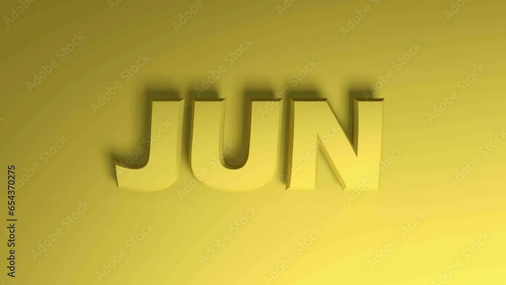 Poster jun for june yellow write passing over yellow background - 3d rendering video clip animation