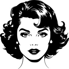 Vintage woman head 60s style, Young woman, Retro comics woman head illustration	