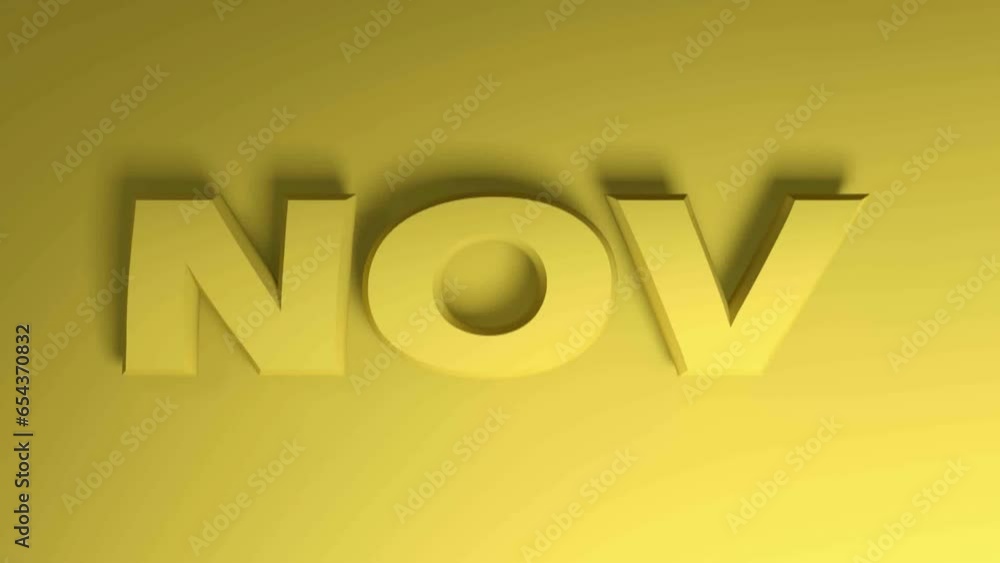 Poster nov for november yellow write passing over yellow background - 3d rendering video clip animation