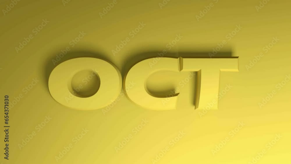 Poster oct for october yellow write passing over yellow background - 3d rendering video clip animation