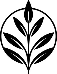 black and white leaves icon, elegant plant, botanical logo