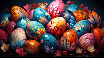 Fototapeta na wymiar Easter Bunny Delights: Colorful Eggs and Joyful Celebrations
