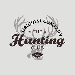 Logo Deer Elk Silhouette Hand Drawn Vector Illustration. Symbol Graphic Element, logo template isolated on a background Premium retro vintage symbols for hunting club, adventure, in forest vintage