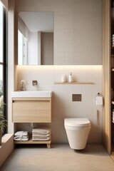 Ceramic white toilet bowl in the modern stylish bathroom interior. Home design ideas