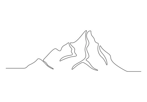  Single line drawing of mountain landscape. High mounts peak line art drawing vector design. Adventure, winter sports, hiking and tourism concept vector illustration. Pro vector. 