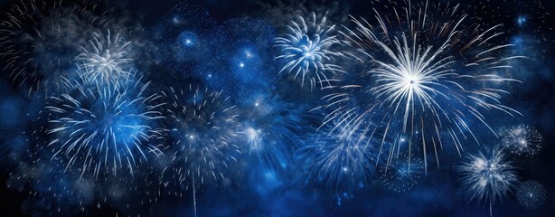 pyrotechnic fireworks image fireworks flashing firework on dark night, in the style of dark blue, large canvas format, uhd image, photographic montage, photo taken with provia, otto - generative AI