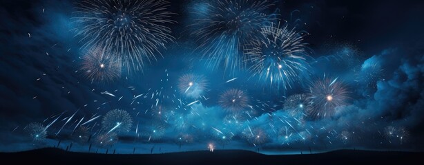 pyrotechnic fireworks image fireworks flashing firework on dark night, in the style of dark blue, large canvas format, uhd image, photographic montage, photo taken with provia, otto - generative AI