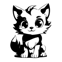 Cat illustration for colouring books. Cute black and white cat with big eyes for colouring. Furry Cat simple vector. Mammal. Animal. Coloring book vector