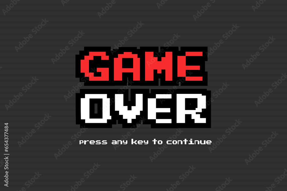 Poster game over background,pixel game over, 8-bit pixel game over.