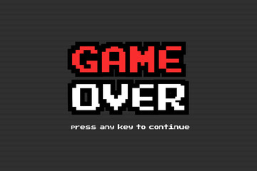Game over background,Pixel Game Over, 8-bit Pixel Game Over. - obrazy, fototapety, plakaty