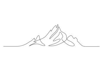 Stoff pro Meter Continuous one line drawing of mountain range landscape top view of mounts in simple linear style vector illustration. Premium vector. © aminul788