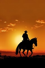 Fototapeta na wymiar Cowboy on horse at sunset in the American West 