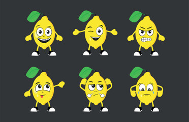 Cartoon lemons set with different emotions