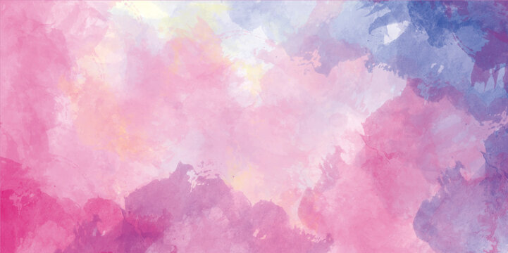 Neon Pink And Purple Ink Star Watercolor Background. Grunge Light Sky Pink, Purple And Blue Shades Aquarelle Background.