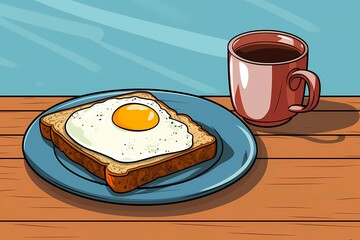 fried egg breakfast with coffee