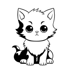Cat illustration for colouring books. Cute black and white cat with big eyes for colouring. Furry Cat simple vector. Mammal. Animal. Coloring book vector
