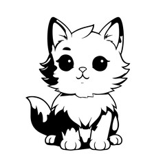 Cat illustration for colouring books. Cute black and white cat with big eyes for colouring. Furry Cat simple vector. Mammal. Animal. Coloring book vector
