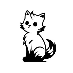 Cat illustration for colouring books. Cute black and white cat with big eyes for colouring. Furry Cat simple vector. Mammal. Animal. Coloring book vector
