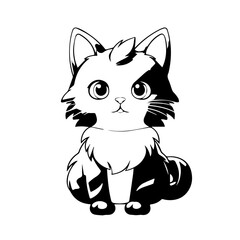 Cat illustration for colouring books. Cute black and white cat with big eyes for colouring. Furry Cat simple vector. Mammal. Animal. Coloring book vector
