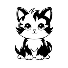 Cat illustration for colouring books. Cute black and white cat with big eyes for colouring. Furry Cat simple vector. Mammal. Animal. Coloring book vector
