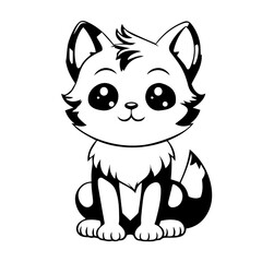 Cat illustration for colouring books. Cute black and white cat with big eyes for colouring. Furry Cat simple vector. Mammal. Animal. Coloring book vector
