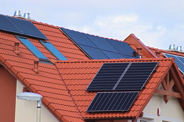 Small solar panels, photovoltaics on terraced houses

