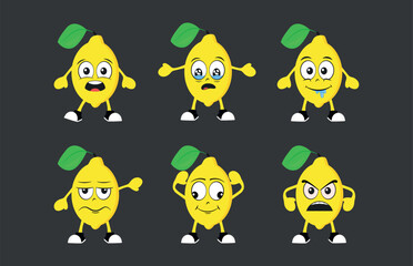 Cartoon lemons set with different emotions