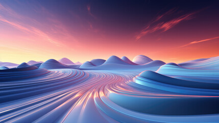 Minimalist-style technological virtual background with soothing colours, resembling an alien landscape. Ideal as a calming computer wallpaper or editorial image.