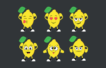 Cartoon lemons set with different emotions