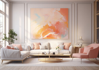 Fototapeta na wymiar modern living room with a large abstract painting inside