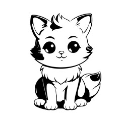 Cat illustration for colouring books. Cute black and white cat with big eyes for colouring. Furry Cat simple vector. Mammal. Animal. Coloring book vector