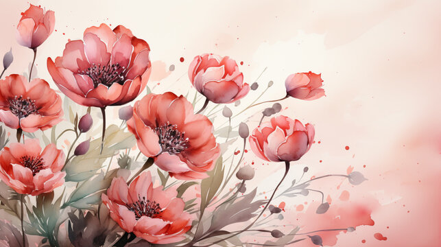 Watercolor Blank greeting card template with beautiful flowers around Mother's day template desain